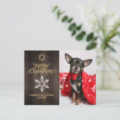 Carte Postale Joyeux Noël Snowflake et Wood Dog Photo (Debout devant)