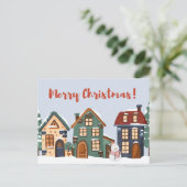 Carte Postale Joyeux Noël Snowman et Maisons (Debout devant)