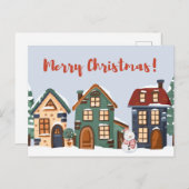 Carte Postale Joyeux Noël Snowman et Maisons (Devant / Derrière)