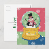 Carte Postale Joyeux Noël Snowman Globe (Devant / Derrière)