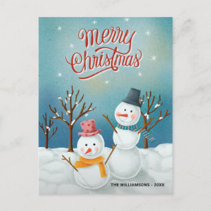 Aquarelle bonhomme de neige SPECIAL beau-père personnalisé Carte de Noël