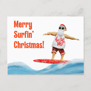 Carte Postale Joyeux Noël Surfin Père Noël à bord