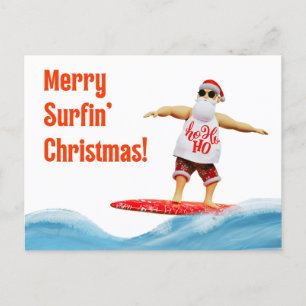 Carte Postale Joyeux Noël Surfin Père Noël à bord