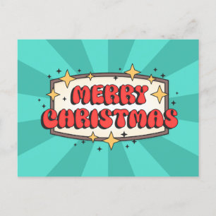 Carte Postale Joyeux Noël texte super, joyeux dessin animé rétro