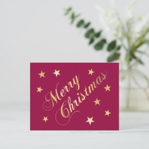 Carte Postale Joyeux Noël Tons Dorés Étoiles Bourgogne Élégant