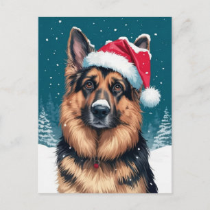 Carte Postale Joyeux Noël Un chien berger allemand en Père Noël