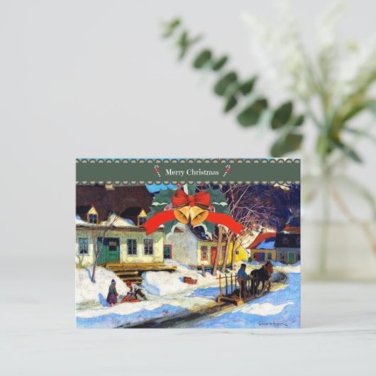 Carte Postale Joyeux Noël, une rue de village québécois (Debout devant)