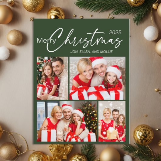 Carte Postale Joyeux Noël vert 4 Photo Vacances