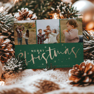 Carte Postale Joyeux Noël Vert & Faux Or Photo Noël