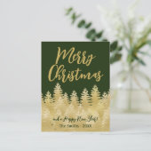 Carte Postale Joyeux Noël Vert foncé Pin d'or Arbres Photo (Debout devant)