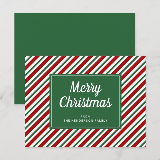 Carte Postale Joyeux Noël Vert Motif rayé (Devant / Derrière)
