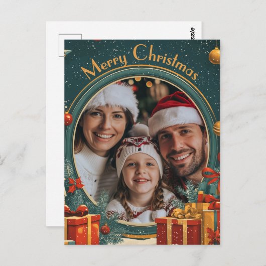 Carte Postale Joyeux Noël vert personnalisable (Devant / Derrière)