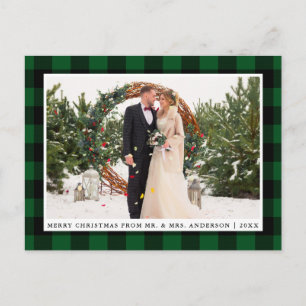 Carte Postale Joyeux Noël Vert Plaid Photo Mariage