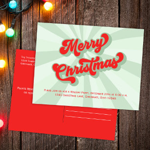 Carte Postale Joyeux Noël Vert Rouge Fun Retro Typographie