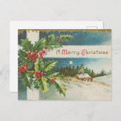 Carte Postale Joyeux Noël victorien avec baies Holly (Devant / Derrière)