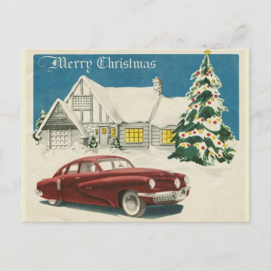 Carte Postale Joyeux Noël Vintage Automobile (Devant)