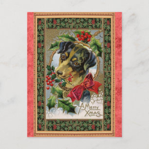 Carte Postale Joyeux Noël Vintage Chien Mignon