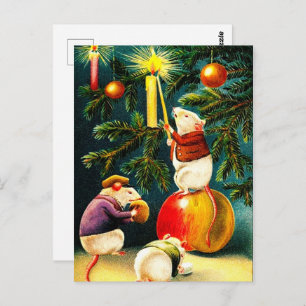 Carte Postale Joyeux Noël. Vintage Mice drôle