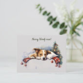 Carte Postale Joyeux Noël Woof-mas Dog Tree Dormir (Debout devant)