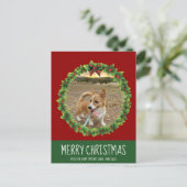 Carte Postale Joyeux Noël Wreath mignon Custom Chien Photo Rouge (Debout devant)