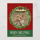 Carte Postale Joyeux Noël Wreath mignon Custom Chien Photo Rouge (Devant)