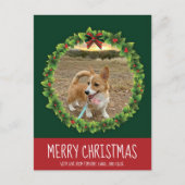 Carte Postale Joyeux Noël Wreath mignon Custom Chien Photo Vert (Devant)