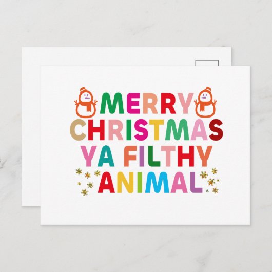 Carte Postale Joyeux Noël Ya Filthy Animal (Devant / Derrière)