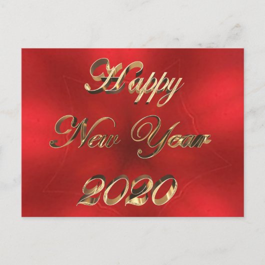 Carte Postale Joyeux Nouvel An 2020 Script Rouge et Gold Chic (Devant)
