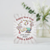 Carte Postale Joyeux Nouvel An Avec Un Dessin Gros (Debout devant)