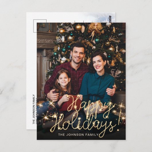 Carte Postale Joyeux Nouvel An Gold Sparkle Script PHOTO Salutat (Devant / Derrière)