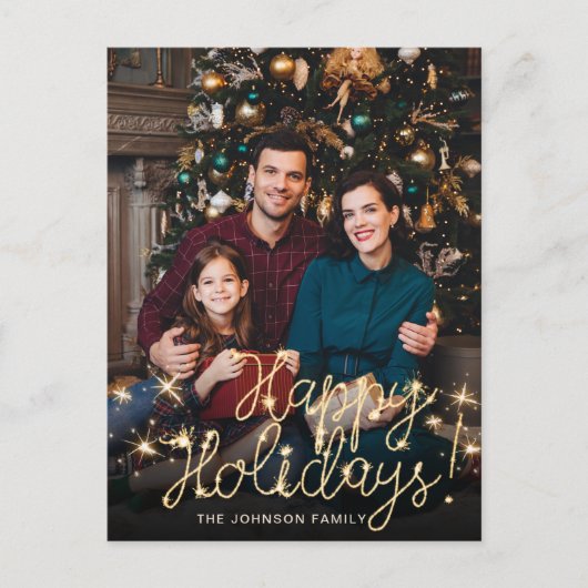 Carte Postale Joyeux Nouvel An Gold Sparkle Script PHOTO Salutat (Devant)