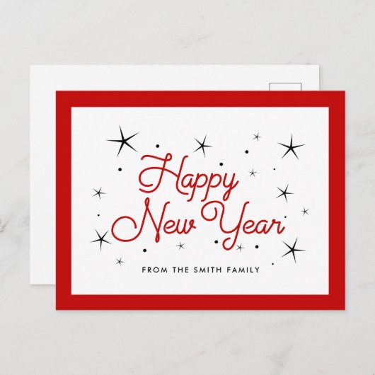 Carte Postale Joyeux Nouvel An rouge et blanc (Devant / Derrière)