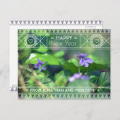 Carte Postale Joyeux Nouvel An Violet Vert violet Floral Art Déc (Devant / Derrière)