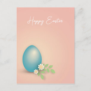 Carte Postale Joyeux Oeuf Bleu de Pâques en rose