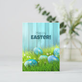 Carte Postale Joyeux Oeufs Bleus et Blancs de Pâques Salutation (Debout devant)