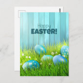 Carte Postale Joyeux Oeufs Bleus et Blancs de Pâques Salutation (Devant / Derrière)