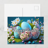 Carte Postale Joyeux Oeufs de décoration festive de Pâques (Devant / Derrière)