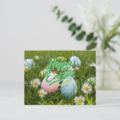 Carte Postale Joyeux Oeufs et fleurs peints de Pâques (Debout devant)