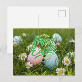 Carte Postale Joyeux Oeufs et fleurs peints de Pâques (Devant / Derrière)