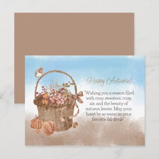 Carte Postale Joyeux oiseau Citrouille de panier à fleurs d'auto (Devant / Derrière)