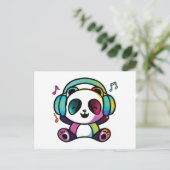 Carte Postale Joyeux Panda avec écouteurs écoutant de la musique (Debout devant)