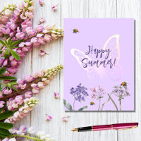 Joyeux papillon d'été violet fleur sauvage rose