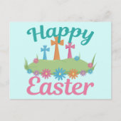 Carte Postale Joyeux Pâques Beaux Croisés Religieux Fleurs (Devant)