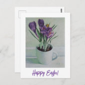 Carte Postale Joyeux Pâques joli crocus violet art floral (Devant / Derrière)