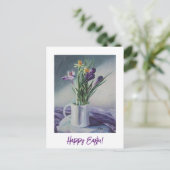 Carte Postale Joyeux Pâques joli crocus violets l'art floral (Debout devant)