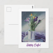 Carte Postale Joyeux Pâques joli crocus violets l'art floral (Devant / Derrière)