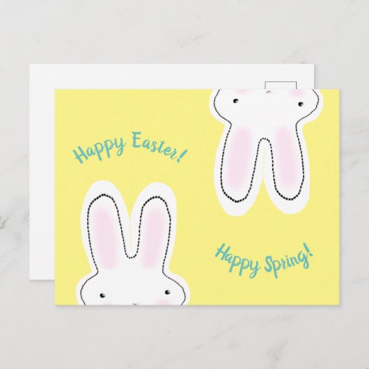 Carte Postale Joyeux Pâques Joyeux Printemps jaune mignon lapin (Devant / Derrière)