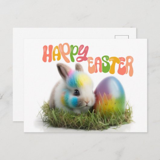 Carte Postale Joyeux Pâques | Lapin avec oeuf coloré (Devant / Derrière)