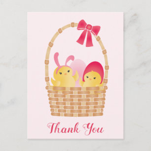 Carte Postale Joyeux Pâques poussins rose