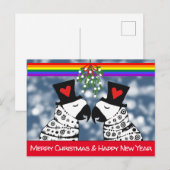 Carte Postale Joyeux Parrots Gay de Noël sous le Mistletoe (Devant / Derrière)